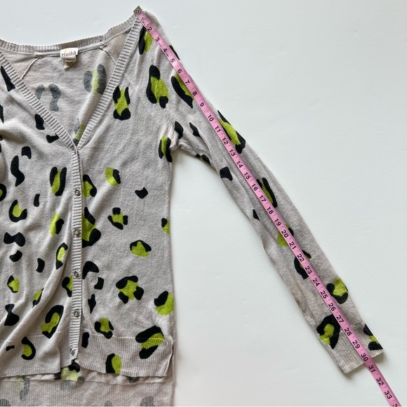 Mudd Grey and Lime Green Leopard Print Button Up Cardigan, Small - Picture 4 of 9